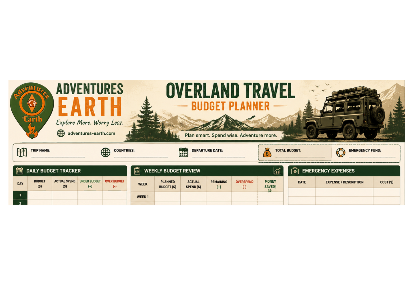 The Adventures Earth Overland Budget & Expedition Logbook