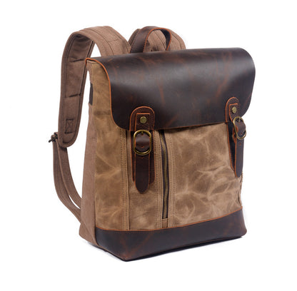 Retro Oil Wax Canvas Crazy Horse Leather Heavy‑Duty Waterproof Rucksack for Outdoors & Travel