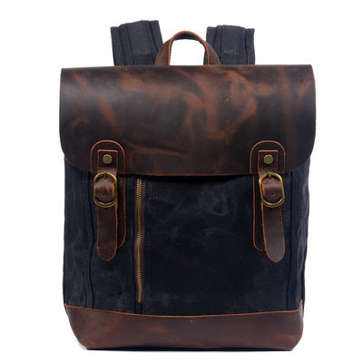 Retro Oil Wax Canvas Crazy Horse Leather Heavy‑Duty Waterproof Rucksack for Outdoors & Travel