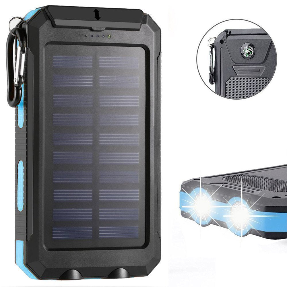 Adventure Solar Power Bank 20,000 mAh – Waterproof, Compass & Dual Headlights for Trekking