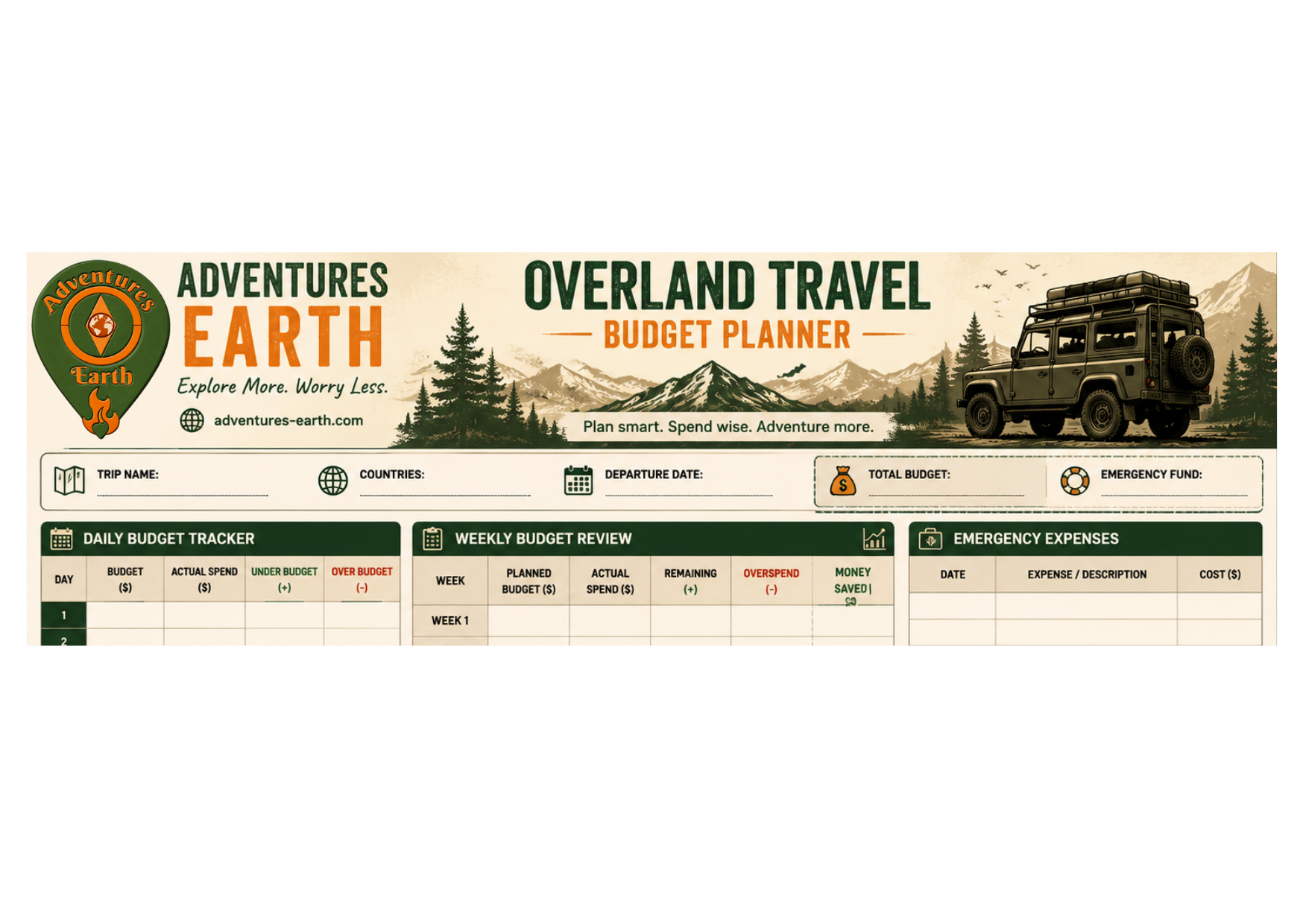 The Adventures Earth Overland Budget & Expedition Logbook
